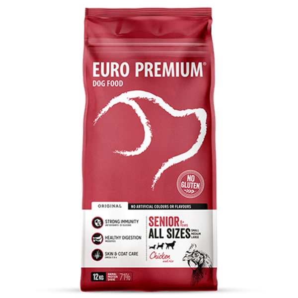 Senior Chicken & Rice 12kg - Crocchette per cani anziani - Euro Premium