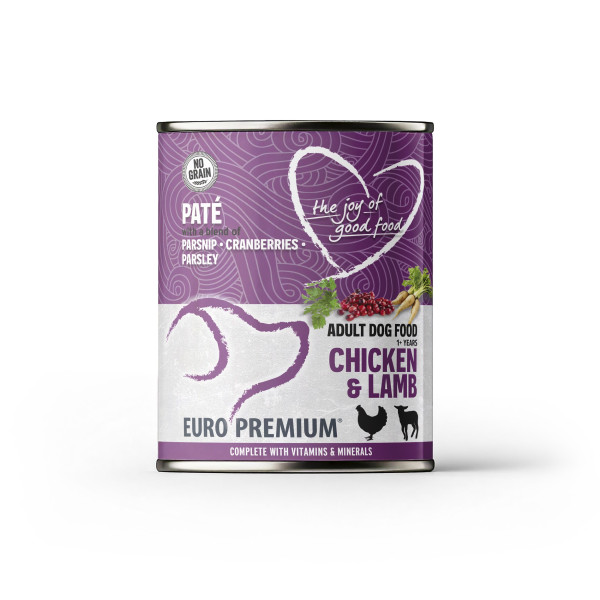 Patê Adulto Frango & Cordeiro 400g - Patê para cão com frango e cordeiro - Euro Premium