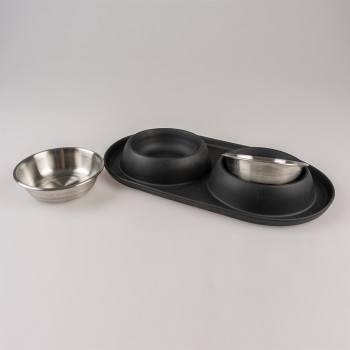 Black rubber spill anti-spill dinner set - 2x220ml - Ø11,3cm
